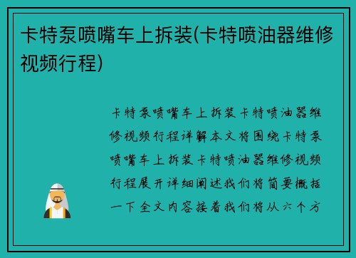 卡特泵喷嘴车上拆装(卡特喷油器维修视频行程)